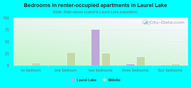 Bedrooms in renter-occupied apartments in Laurel Lake