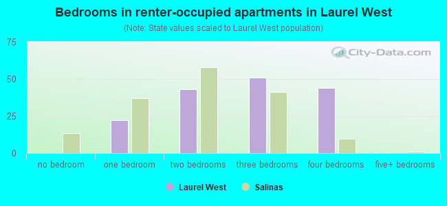 Bedrooms in renter-occupied apartments in Laurel West