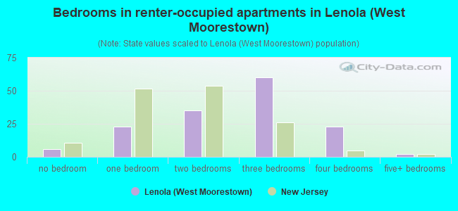 Bedrooms in renter-occupied apartments in Lenola (West Moorestown)