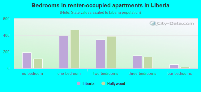 Bedrooms in renter-occupied apartments in Liberia