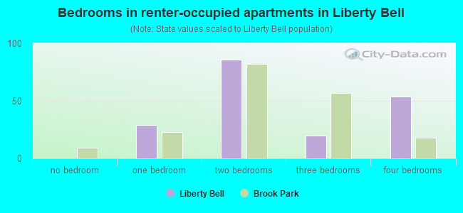 Bedrooms in renter-occupied apartments in Liberty Bell