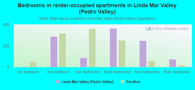 Bedrooms in renter-occupied apartments in Linda Mar Valley (Pedro Valley)
