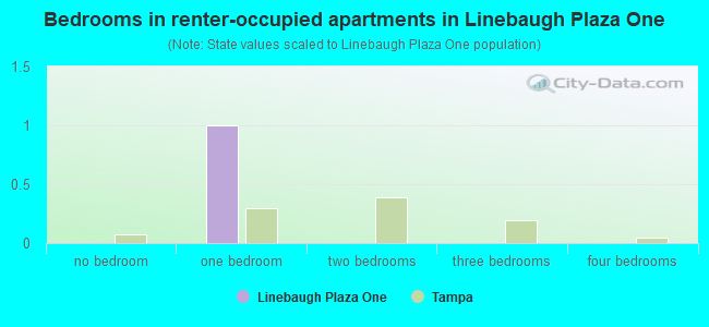 Bedrooms in renter-occupied apartments in Linebaugh Plaza One