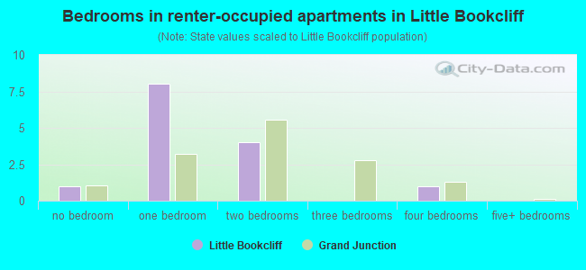 Bedrooms in renter-occupied apartments in Little Bookcliff