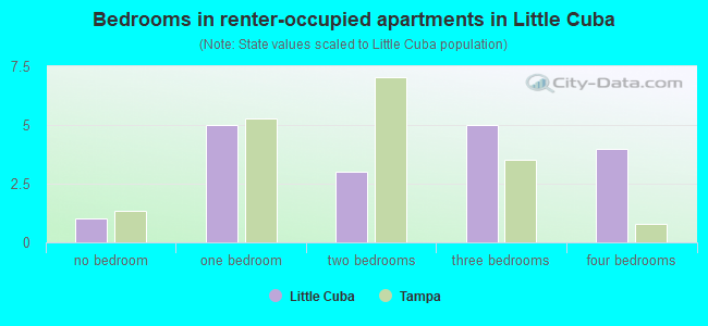 Bedrooms in renter-occupied apartments in Little Cuba