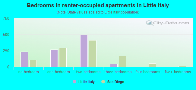 Bedrooms in renter-occupied apartments in Little Italy