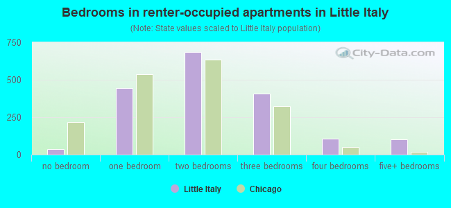 Bedrooms in renter-occupied apartments in Little Italy