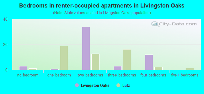 Bedrooms in renter-occupied apartments in Livingston Oaks