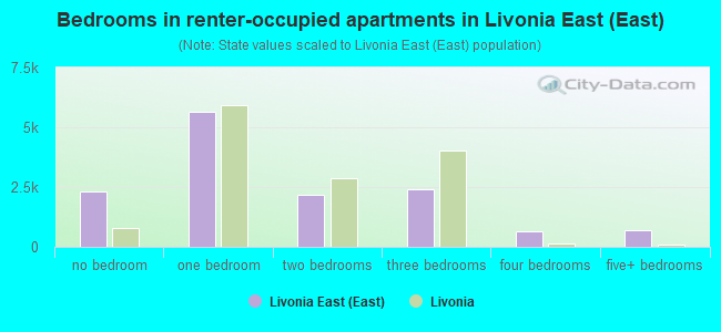 Bedrooms in renter-occupied apartments in Livonia East (East)