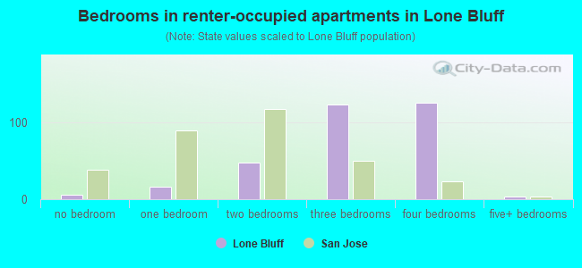 Bedrooms in renter-occupied apartments in Lone Bluff