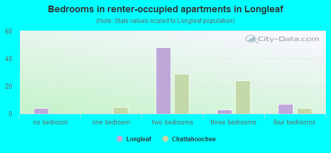 Bedrooms in renter-occupied apartments in Longleaf