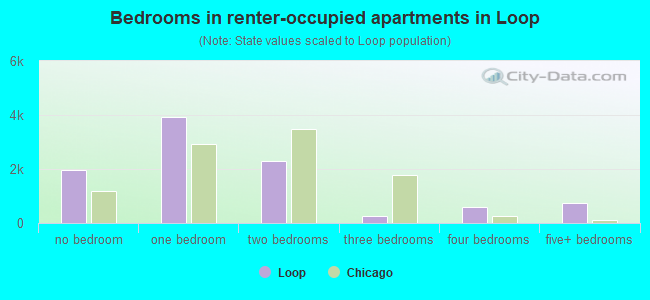 Bedrooms in renter-occupied apartments in Loop