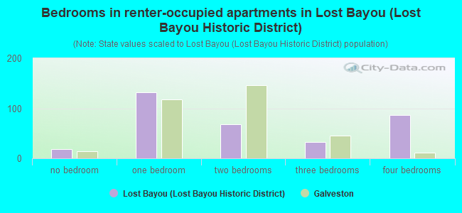 Bedrooms in renter-occupied apartments in Lost Bayou (Lost Bayou Historic District)