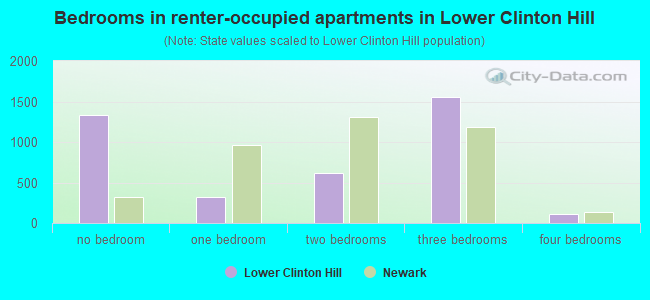 Bedrooms in renter-occupied apartments in Lower Clinton Hill