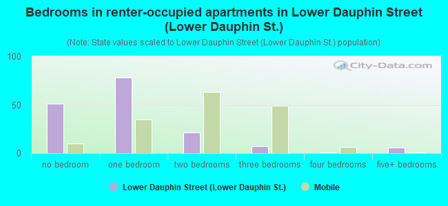 Bedrooms in renter-occupied apartments in Lower Dauphin Street (Lower Dauphin St.)