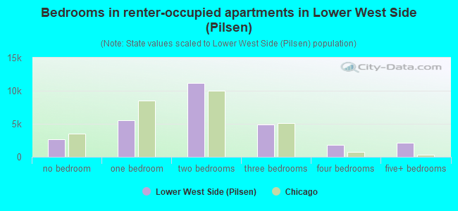 Bedrooms in renter-occupied apartments in Lower West Side (Pilsen)