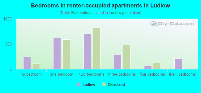 Bedrooms in renter-occupied apartments in Ludlow