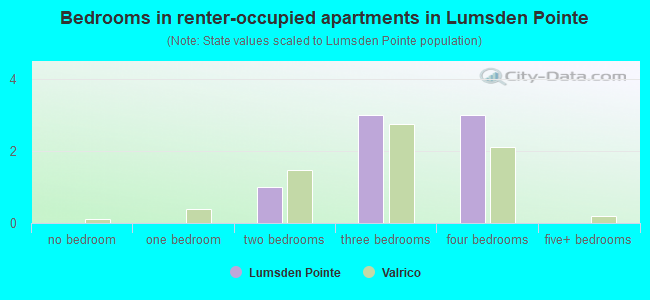 Bedrooms in renter-occupied apartments in Lumsden Pointe