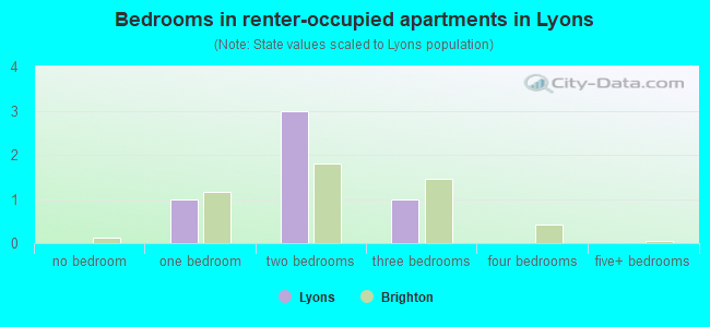 Bedrooms in renter-occupied apartments in Lyons
