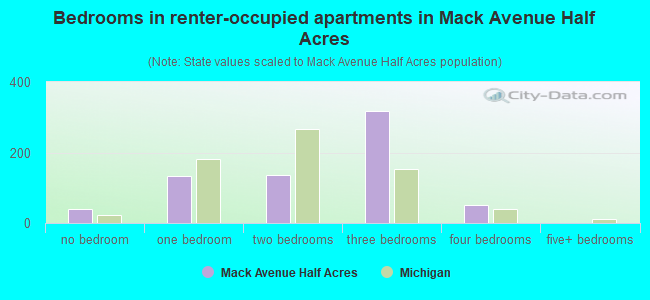 Bedrooms in renter-occupied apartments in Mack Avenue Half Acres