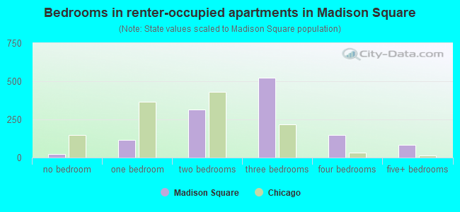 Bedrooms in renter-occupied apartments in Madison Square