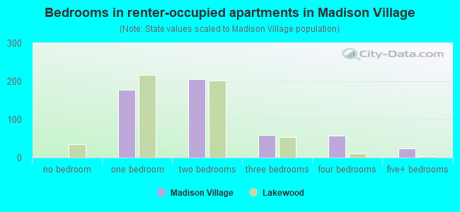Bedrooms in renter-occupied apartments in Madison Village