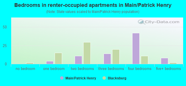 Bedrooms in renter-occupied apartments in Main/Patrick Henry