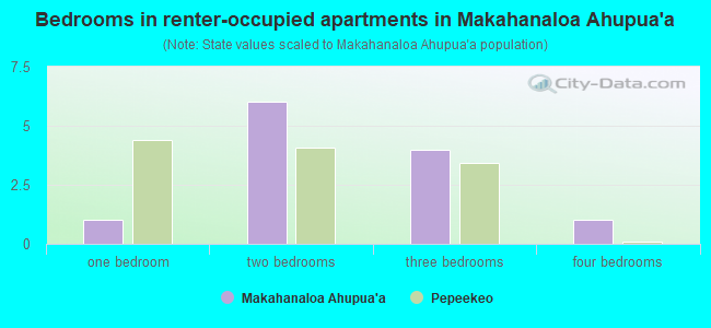 Bedrooms in renter-occupied apartments in Makahanaloa Ahupua`a