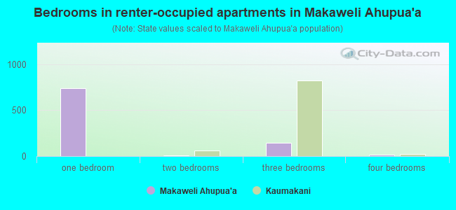 Bedrooms in renter-occupied apartments in Makaweli Ahupua`a