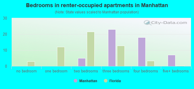 Bedrooms in renter-occupied apartments in Manhattan