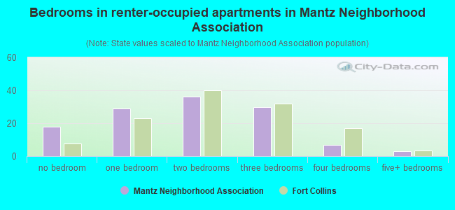 Bedrooms in renter-occupied apartments in Mantz Neighborhood Association