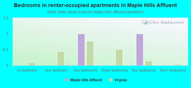 Bedrooms in renter-occupied apartments in Maple Hills Affluent
