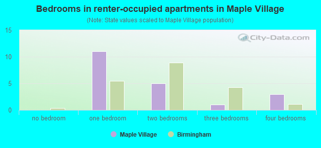 Bedrooms in renter-occupied apartments in Maple Village