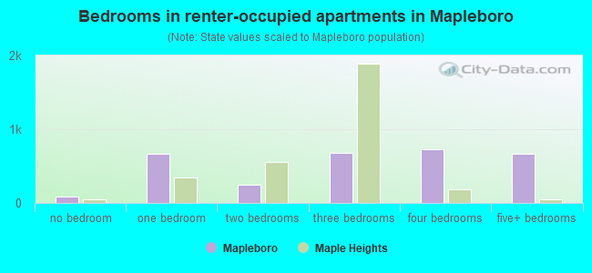 Bedrooms in renter-occupied apartments in Mapleboro