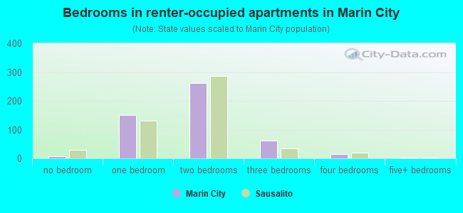 Bedrooms in renter-occupied apartments in Marin City
