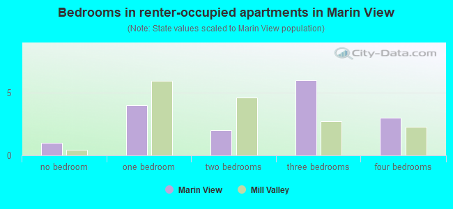 Bedrooms in renter-occupied apartments in Marin View