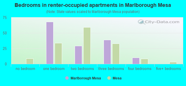Bedrooms in renter-occupied apartments in Marlborough Mesa