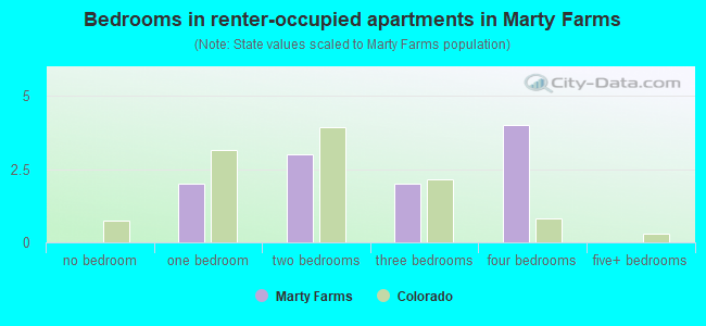 Bedrooms in renter-occupied apartments in Marty Farms