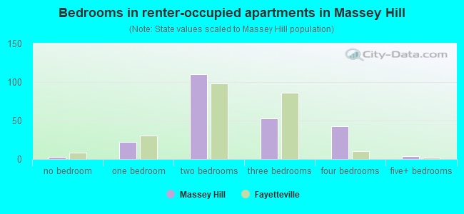 Bedrooms in renter-occupied apartments in Massey Hill