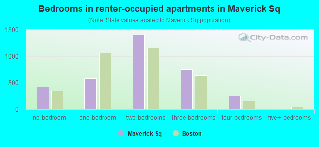 Bedrooms in renter-occupied apartments in Maverick Sq
