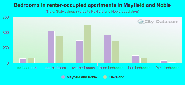 Bedrooms in renter-occupied apartments in Mayfield and Noble