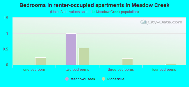 Bedrooms in renter-occupied apartments in Meadow Creek