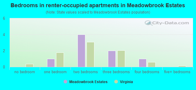Bedrooms in renter-occupied apartments in Meadowbrook Estates