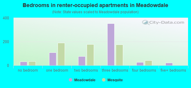 Bedrooms in renter-occupied apartments in Meadowdale