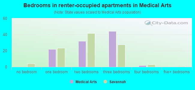 Bedrooms in renter-occupied apartments in Medical Arts