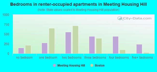 Bedrooms in renter-occupied apartments in Meeting Housing Hill