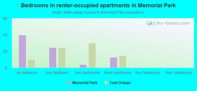 Bedrooms in renter-occupied apartments in Memorial Park