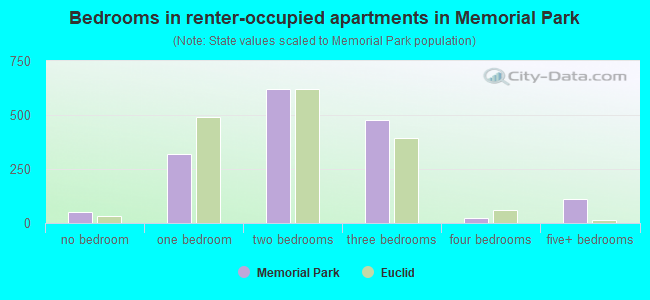 Bedrooms in renter-occupied apartments in Memorial Park