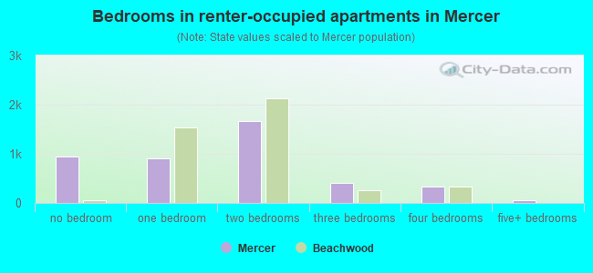 Bedrooms in renter-occupied apartments in Mercer
