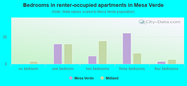 Bedrooms in renter-occupied apartments in Mesa Verde